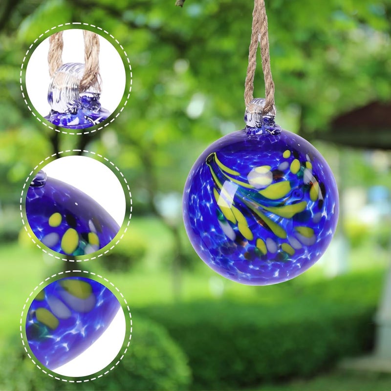 VCUTEKA Hanging Garden Gazing Ball, Hand-Blown Glass Witch Ball for Outdoor Garden Décor, 6" Blue Swirl - Image 5